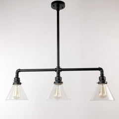 UNITARY BRAND Black Antique Rustic Glass Shade Hanging Ceiling Metal Pendant Light With 3 Lights - unitarylighting