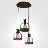 Rustic Black Metal Cage Dining Room Pendant Light with 3 Lights - unitarylighting