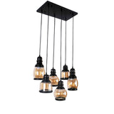 Unitary Brand Antique Black Shade Glass Jar Dining Room Multi Pendant Light Fixture with 6 E26 Bulb Sockets 360W Painted Finish
