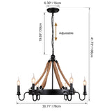 Unitary Brand Antique Metal Flaxen and Black Hemp Rope Wheel Candle Chandelier with 6 E12 Bulb Sockets 240W Painted Finish