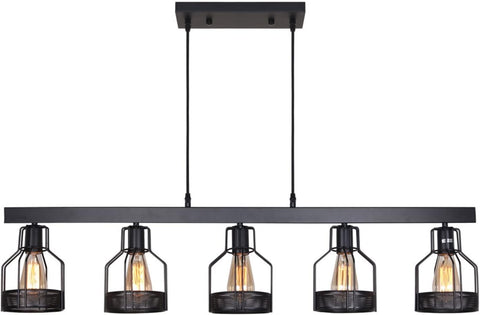 Farmhouse Pendant Lights Kitchen Island, Kitchen Light Fixtures, Rustic Dining Room Light Fixture with 5 E26 Bulb Sockets, Black Metal Long Pool Table Lights, Ceiling Pendant Light Fixtures