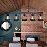 Farmhouse Pendant Lights Kitchen Island, Kitchen Light Fixtures, Rustic Dining Room Light Fixture with 5 E26 Bulb Sockets, Black Metal Long Pool Table Lights, Ceiling Pendant Light Fixtures