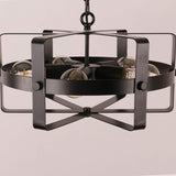 Unitary Brand Antique Black Metal Drum Shape Round Pendant Light with 5 E26 Bulb Sockets 200W Painted Finish