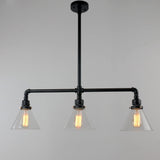 UNITARY BRAND Black Antique Rustic Glass Shade Hanging Ceiling Metal Pendant Light With 3 Lights - unitarylighting