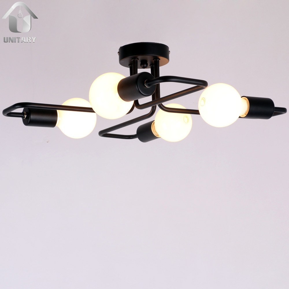 Black Vintage Barn Metal Semi Flush Mount Ceiling Lighting With 4 Lights - unitarylighting