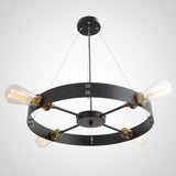 Black Round Vintage Barn Metal Hanging Ceiling Pendant Lighting With 4 Lights - unitarylighting