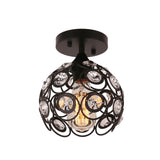 Antique Black Metal Crystal Hollow Semi Flush Mount Ceiling Light - unitarylighting