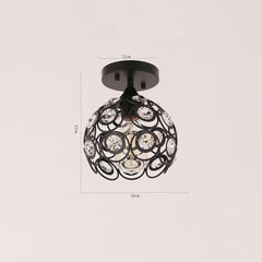 Antique Black Metal Crystal Hollow Semi Flush Mount Ceiling Light - unitarylighting