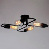 Black Vintage Barn Metal Semi Flush Mount Ceiling Lighting With 4 Lights - unitarylighting