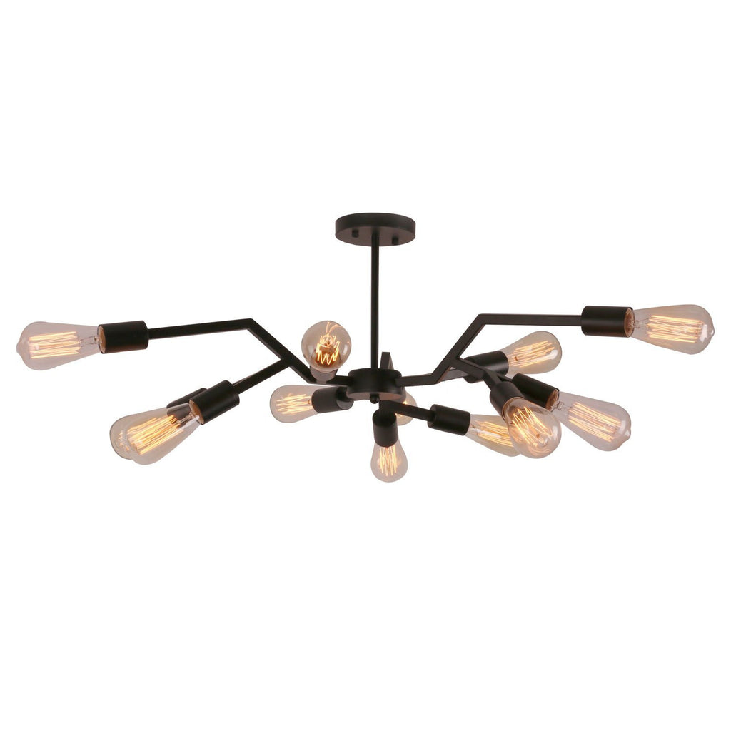 Antique Black Metal Steel Art Semi Flush Mount Ceiling Light with 12 Lights - unitarylighting