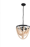 Hanging 3-lights Ceiling Fixture Pendant Light with Metal and Wood Beads