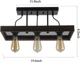 Country Rustic 3-lights Semi Flush Mount Ceiling Light in Black Metal and Wood Frame