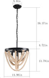 Hanging 3-lights Ceiling Fixture Pendant Light with Metal and Wood Beads