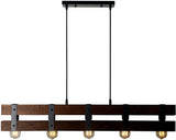 Rustic 5 Lights with Black Metal and Wood Beam Pendant Lights