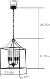 Hanging 4-lights Ceiling Pendant Light in  Black Metal Lantern