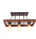 Country Rustic 3-lights Semi Flush Mount Ceiling Light in Black Metal and Wood Frame
