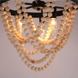 Antique 3-lights Semi Flush Mount Rustic Ceiling Light in Black Metal and White Wood Beads