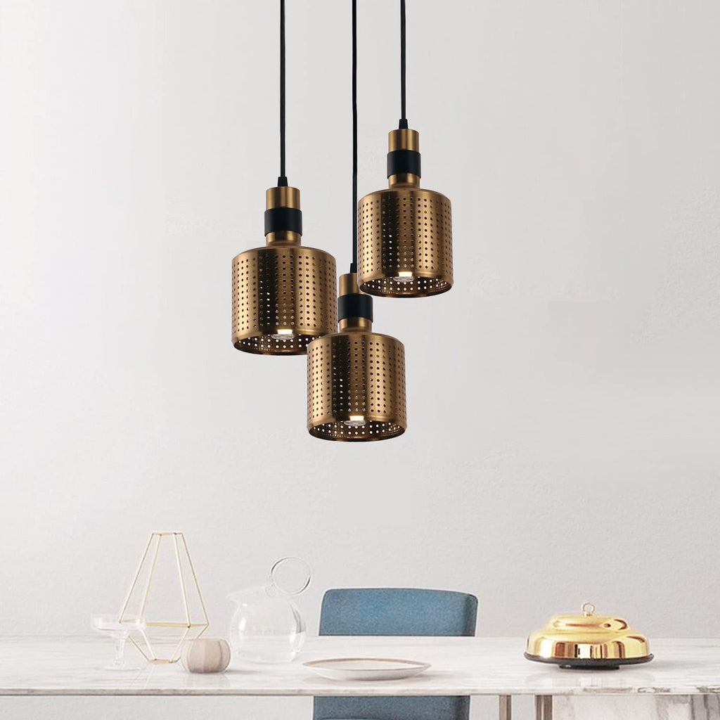 Antique Bronze Metal Shade 3 Pendant Lights