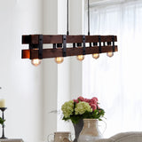 Rustic 5 Lights with Black Metal and Wood Beam Pendant Lights