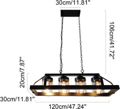 Modern 4-lights Rustic Pendant Light in Black Metal and Glass Shades
