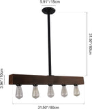 Rustic 5 Lights with Black Metal and Wood Beam Pendant Lights