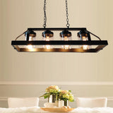 Modern 4-lights Rustic Pendant Light in Black Metal and Glass Shades