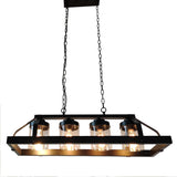 Modern 4-lights Rustic Pendant Light in Black Metal and Glass Shades