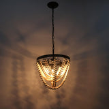 Hanging 3-lights Ceiling Fixture Pendant Light with Metal and Wood Beads