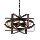 Unitary Brand Antique Black Metal Drum Shape Round Pendant Light with 5 E26 Bulb Sockets 200W Painted Finish