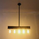 Rustic 5 Lights with Black Metal and Wood Beam Pendant Lights