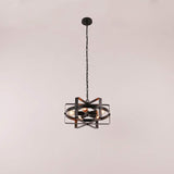 Unitary Brand Antique Black Metal Drum Shape Round Pendant Light with 5 E26 Bulb Sockets 200W Painted Finish