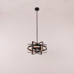 Unitary Brand Antique Black Metal Drum Shape Round Pendant Light with 5 E26 Bulb Sockets 200W Painted Finish