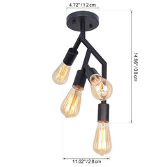 Unitary Brand Art Deco Black Metal Decoration Semi Flush Mount Ceiling Light with 4 E26 Bulb Sockets 160W Painted Finish