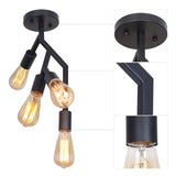 Unitary Brand Art Deco Black Metal Decoration Semi Flush Mount Ceiling Light with 4 E26 Bulb Sockets 160W Painted Finish