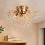 Antique Crystal flush mount light in Iron