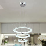 UNITARY BRAND Modern Warm White LED Acrylic Pendant Light With 3 Rings Max 33W Chrome Finish - unitarylighting