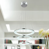 UNITARY BRAND Modern Warm White LED Acrylic Pendant Light With 3 Rings Max 33W Chrome Finish - unitarylighting