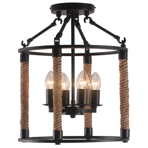 Farmhouse semi flush mount light in metal