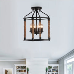 Farmhouse semi flush mount light in metal