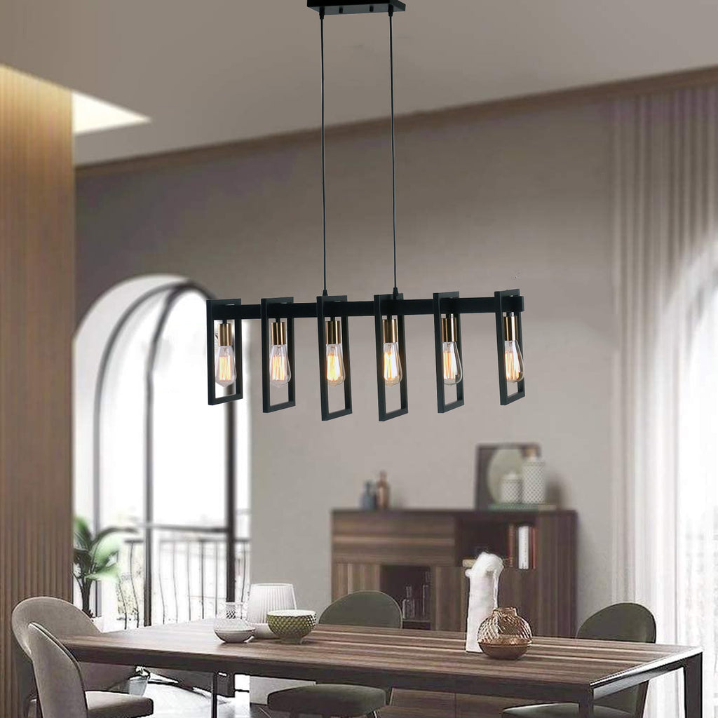 Hanging Black Metal 4 Pendant Lights with adjustable height