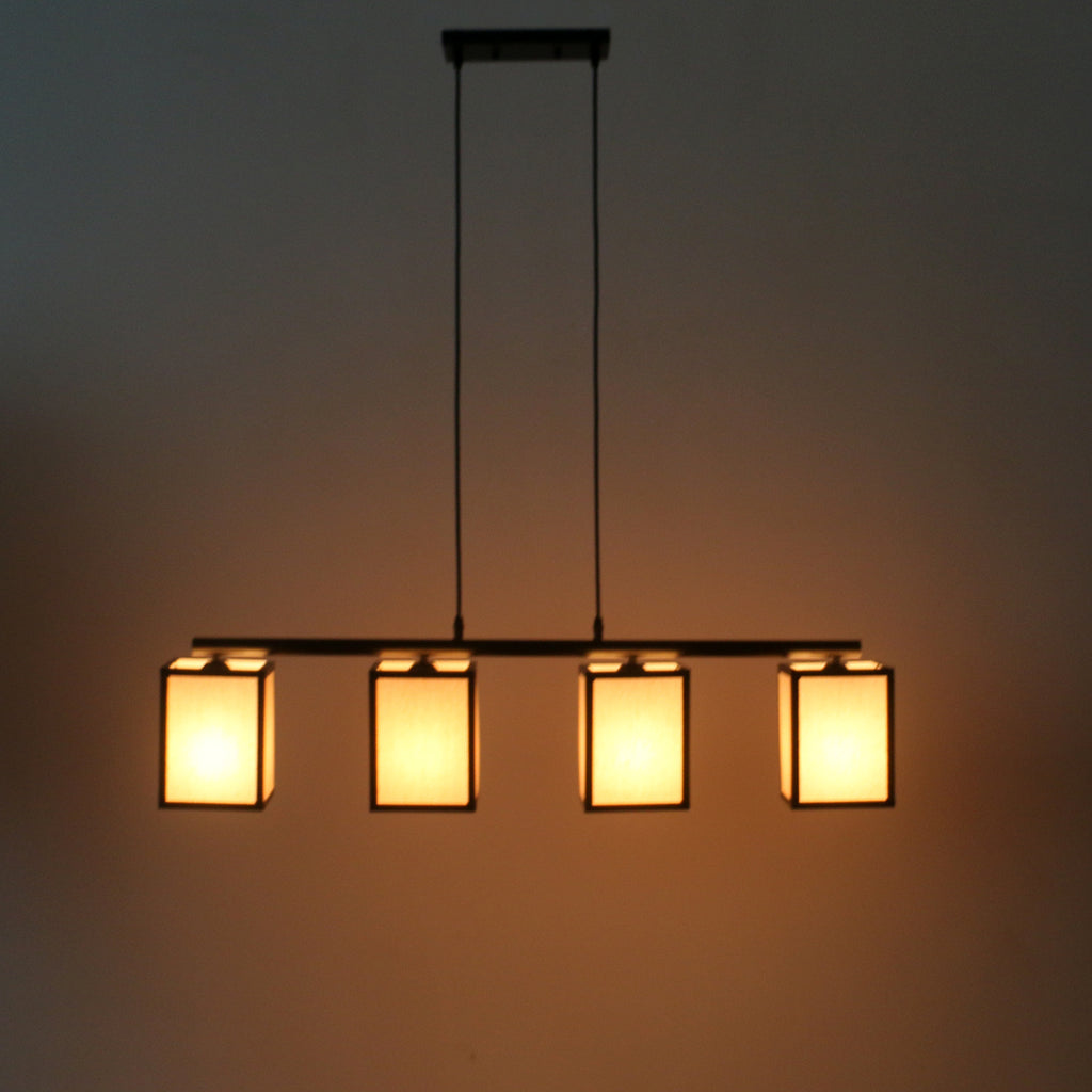 Hanging 4 - lights in Glass and Metal Shade Pendant Lights