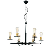 Vintage 6-Lights Black Metal and Brass Bulb Socket Farmhouse Chandelier Light