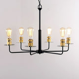 Vintage 6-Lights Black Metal and Brass Bulb Socket Farmhouse Chandelier Light