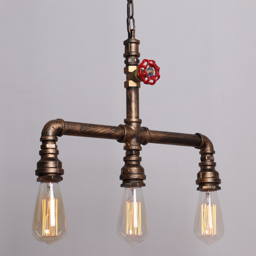 Vintage Metal Water Pipe Pendant Lighting With 3 Lights