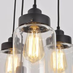 UNITARY BRAND Vintage Glass Mason Jar Pendant Light Max 300W With 5 Lights Painted Finish - unitarylighting