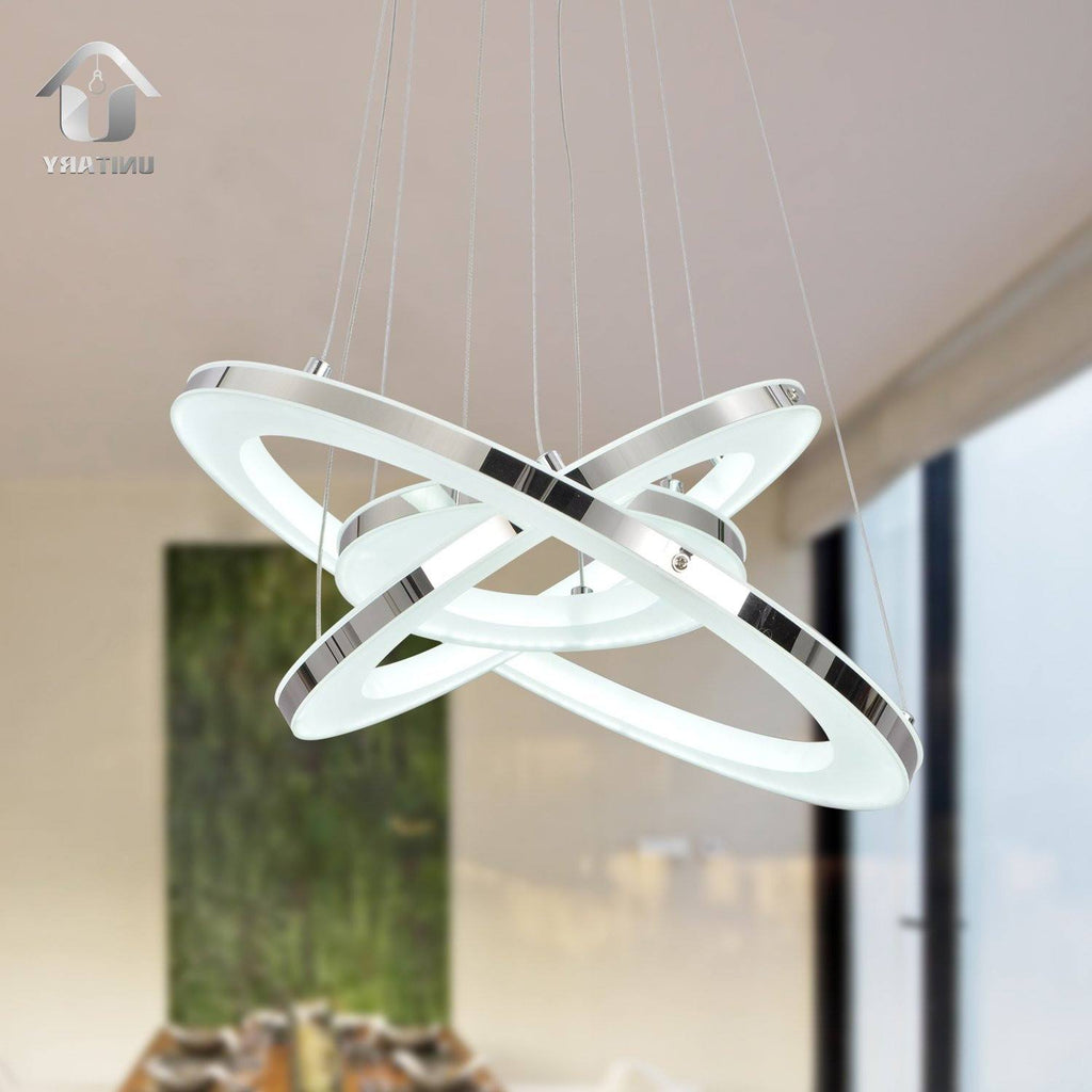 UNITARY  Modern  LED Acrylic Pendant Lighting With 3 Rings Max 33W Chrome Finish - unitarylighting