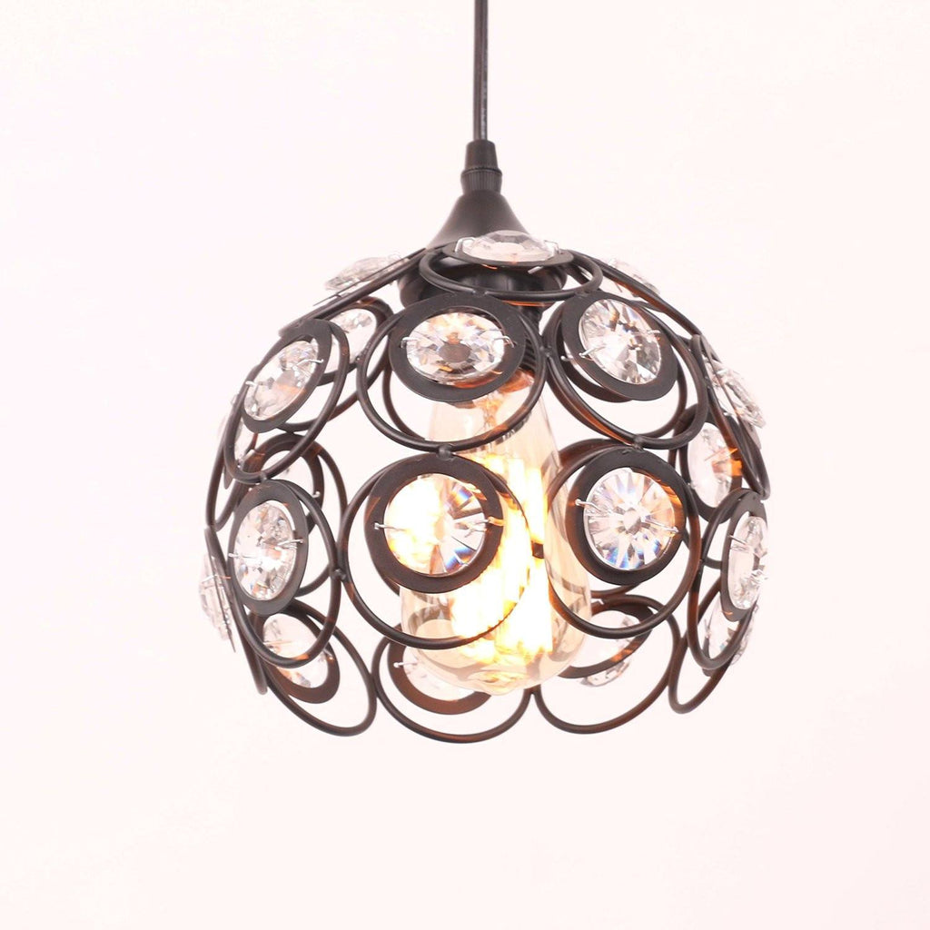 Unitary Brand Antique Black Metal Crystal Pendant Light with 1 E26 Bulb Socket 40W Painted Finish - unitarylighting