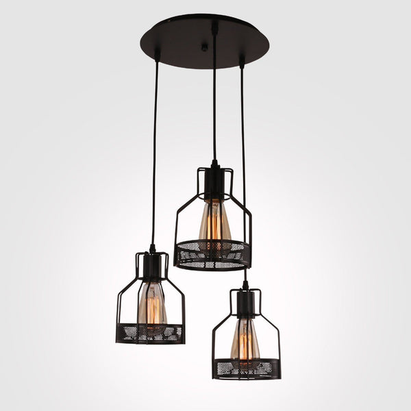 Rustic Black Metal Cage Dining Room Pendant Light with 3 Lights ...