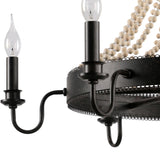 Unitary Brand Antique Black Metal and Wood Beads Decoration Wheel Candle Chandelier with 6 E12 Bulb Sockets 240W Painted Finish