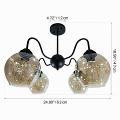 Unitary Brand Antique Black Metal and Glass Shade Semi Flush Mount Ceiling Light with 4 E26 Bulb Sockets 240W Painted Finish